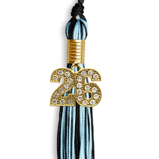 Black/Light Blue Mixed Color Graduation Tassel with Gold Bling Charm by Wholesale Grad Supply