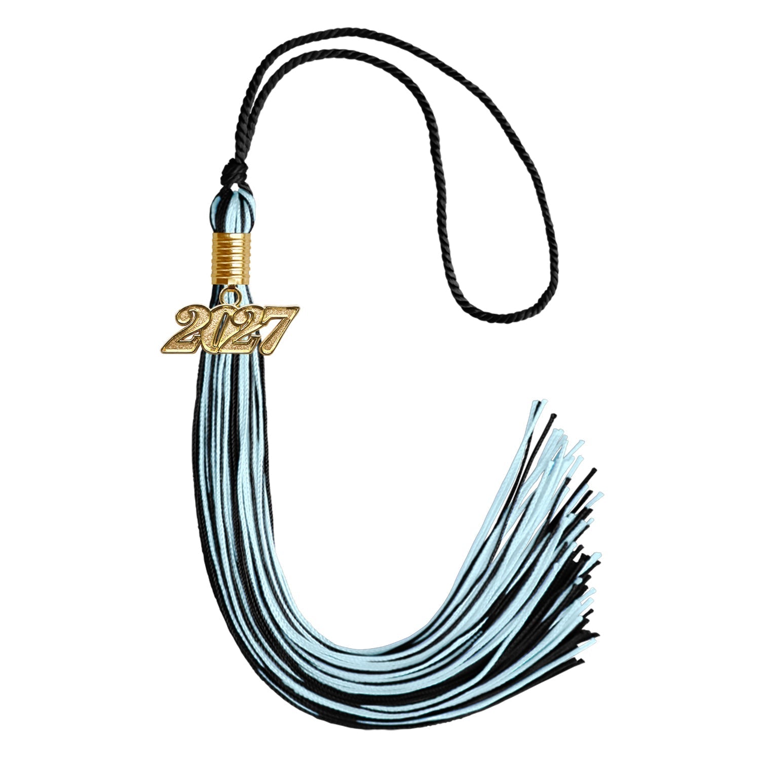 Black/Light Blue Mixed Color Graduation Tassel with Gold Bling Charm by Wholesale Grad Supply