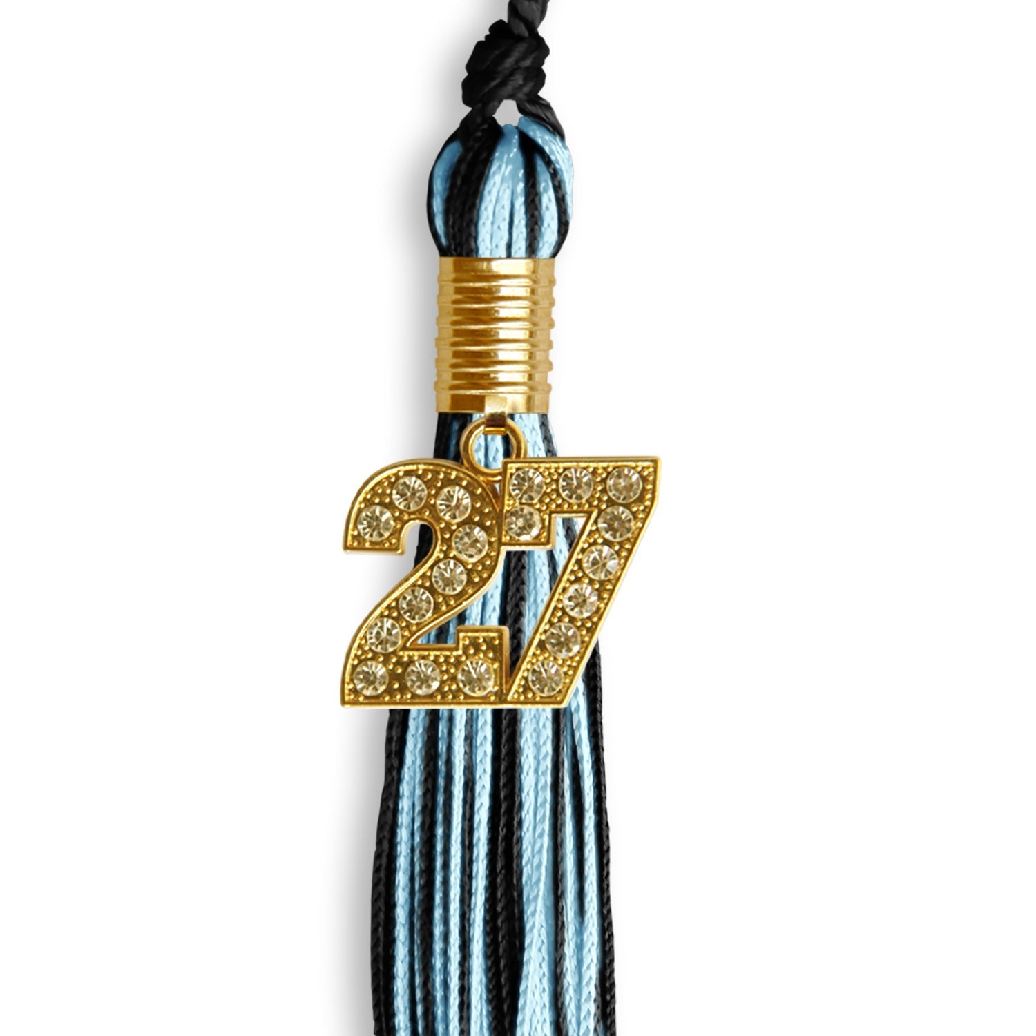 Black/Light Blue Mixed Color Graduation Tassel with Gold Bling Charm by Wholesale Grad Supply