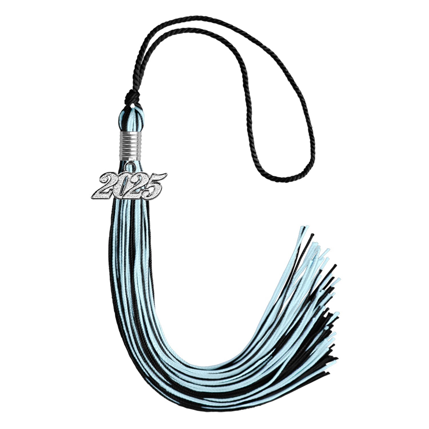 Black/Light Blue Mixed Color Graduation Tassel with Silver Bling Charm by Wholesale Grad Supply