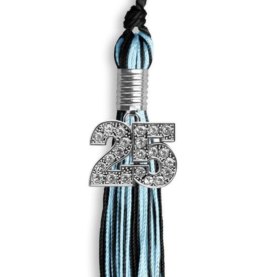 Black/Light Blue Mixed Color Graduation Tassel with Silver Bling Charm by Wholesale Grad Supply