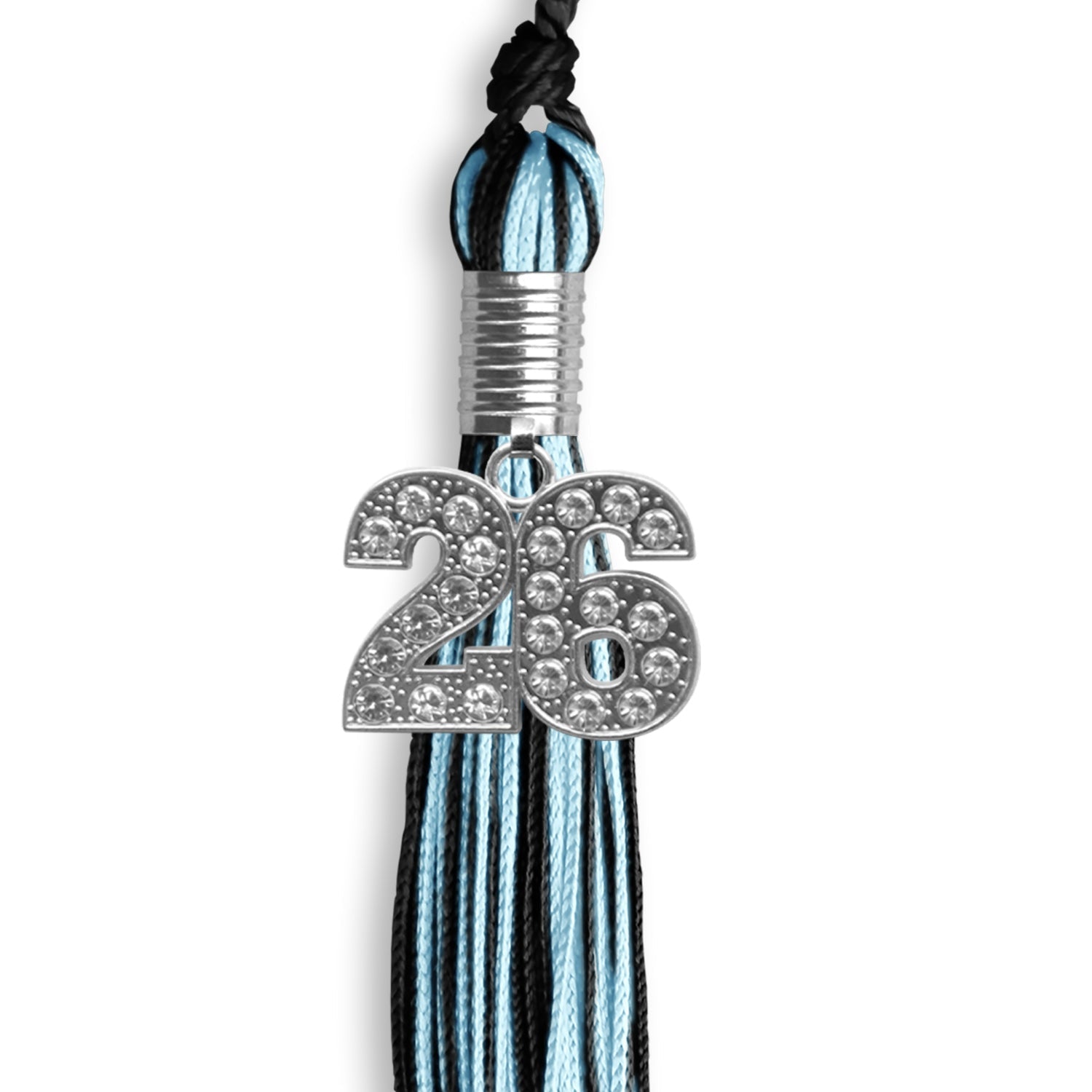 Black/Light Blue Mixed Color Graduation Tassel with Silver Bling Charm by Wholesale Grad Supply