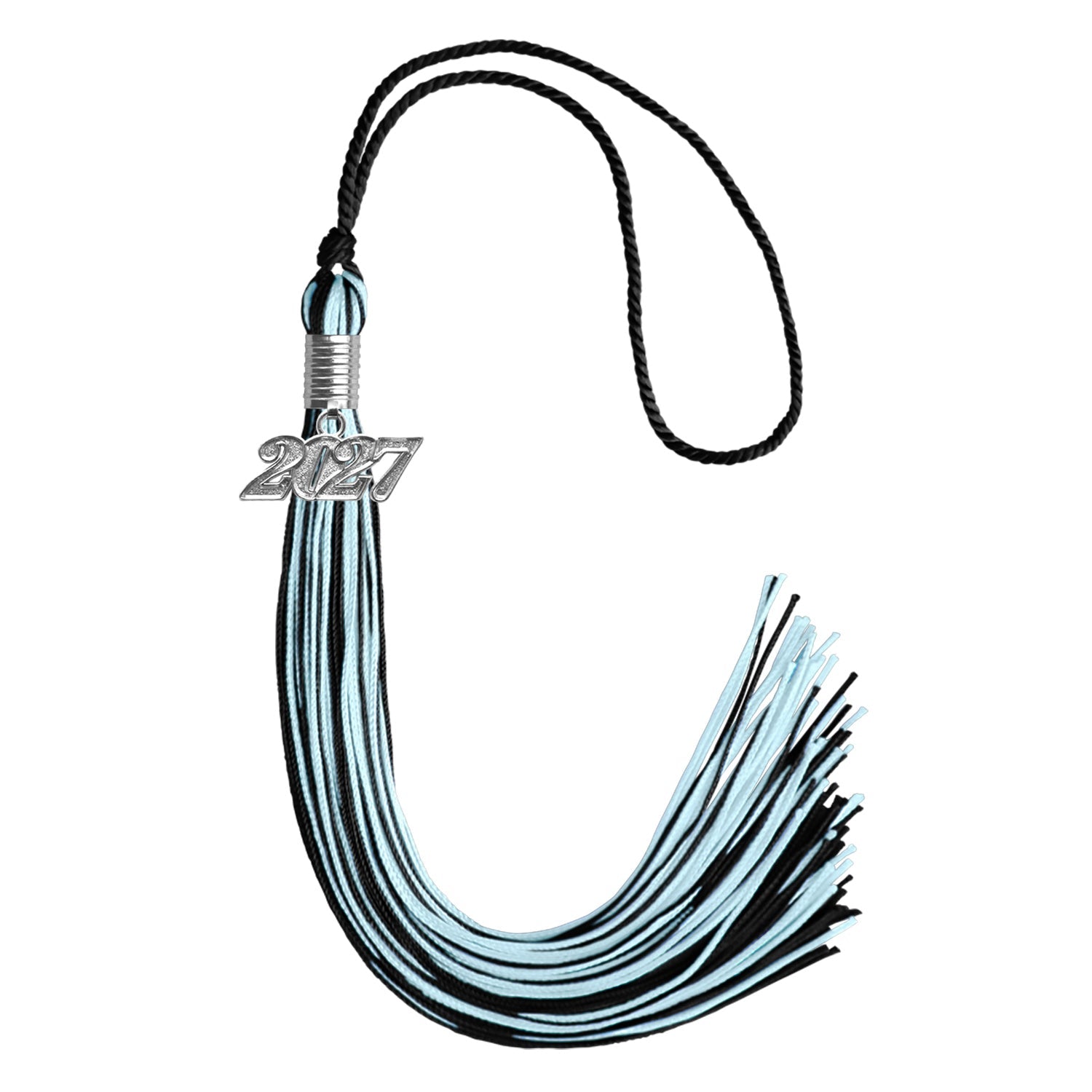 Black/Light Blue Mixed Color Graduation Tassel with Silver Bling Charm by Wholesale Grad Supply