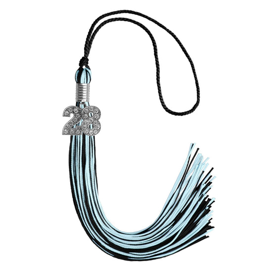 Black/Light Blue Mixed Color Graduation Tassel with Silver Bling Charm by Wholesale Grad Supply