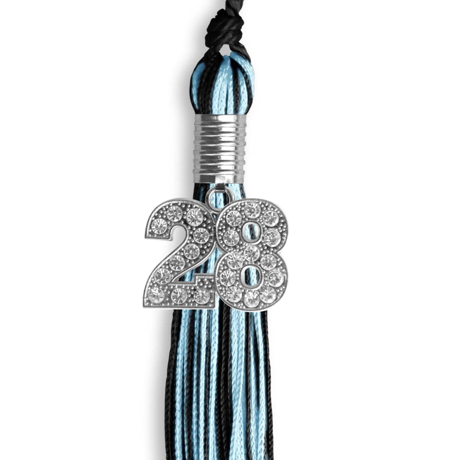 Black/Light Blue Mixed Color Graduation Tassel with Silver Bling Charm by Wholesale Grad Supply