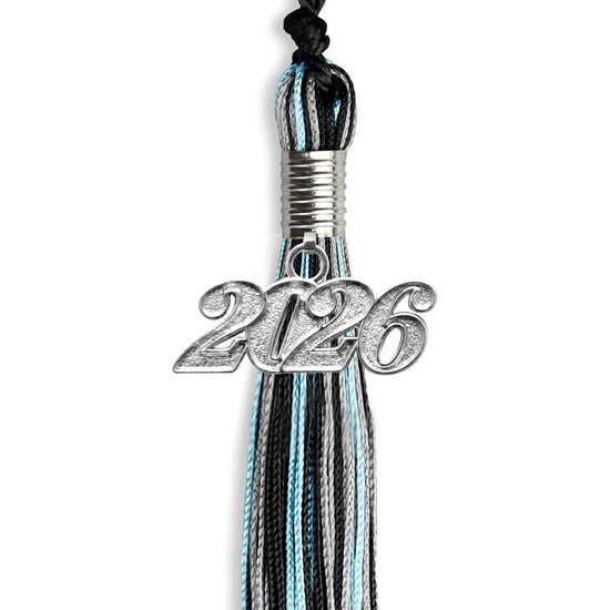 Black/Light Blue/Silver Mixed Color Graduation Tassel with Silver Bling Charm by Wholesale Grad Supply
