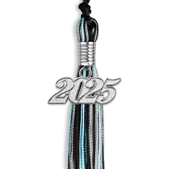 Black/Light Blue/Silver Mixed Color Graduation Tassel with Silver Bling Charm by Wholesale Grad Supply