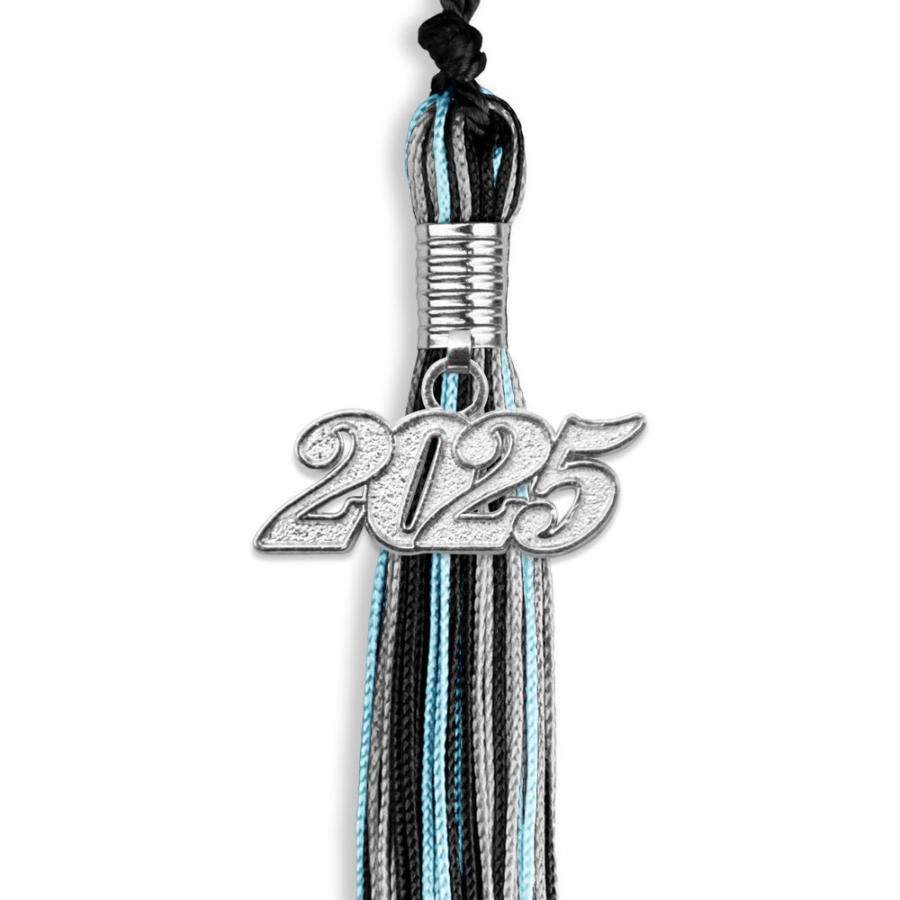 Black/Light Blue/Silver Mixed Color Graduation Tassel with Silver Bling Charm by Wholesale Grad Supply