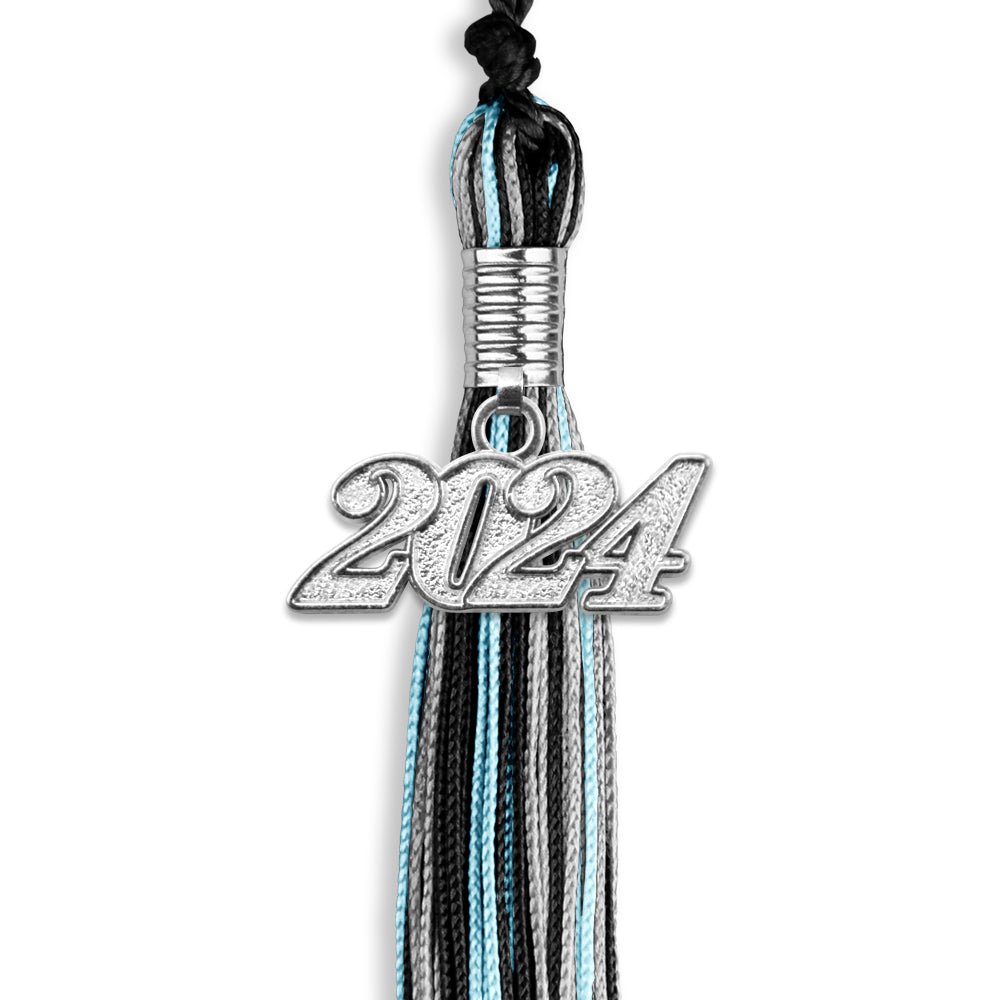 Black/Light Blue/Silver Mixed Color Graduation Tassel with Silver Bling Charm by Wholesale Grad Supply