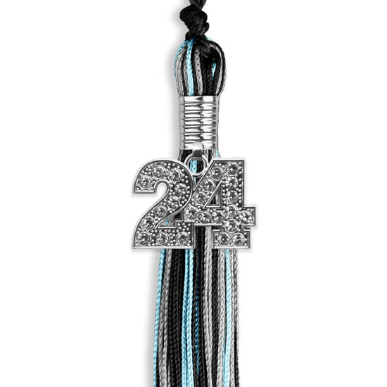 Black/Light Blue/Silver Mixed Color Graduation Tassel with Silver Bling Charm by Wholesale Grad Supply