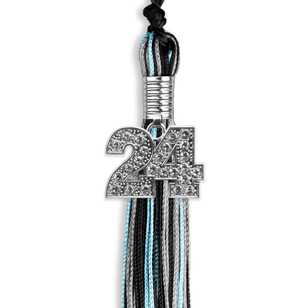 Black/Light Blue/Silver Mixed Color Graduation Tassel with Silver Bling Charm by Wholesale Grad Supply