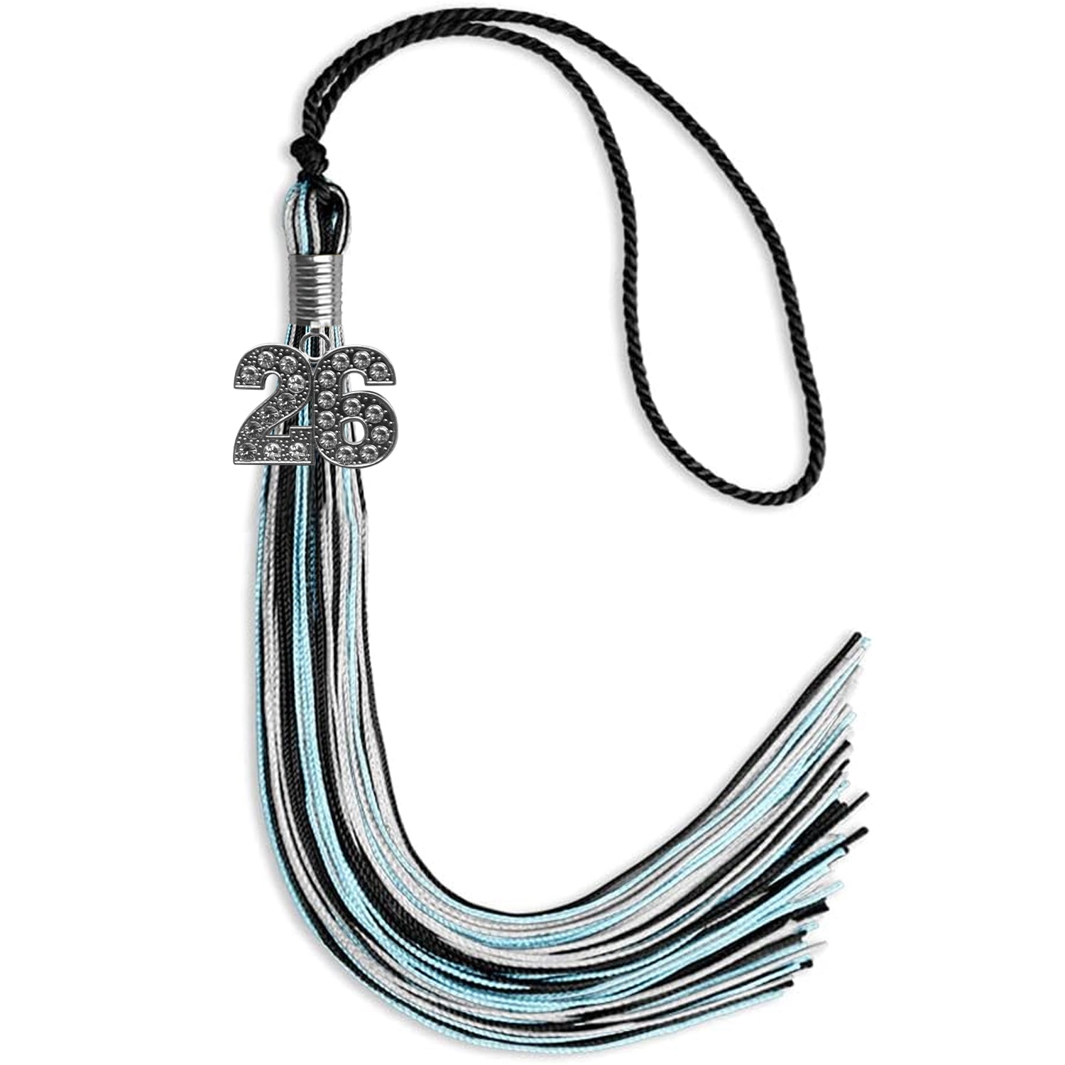 Black/Light Blue/Silver Mixed Color Graduation Tassel with Silver Bling Charm by Wholesale Grad Supply