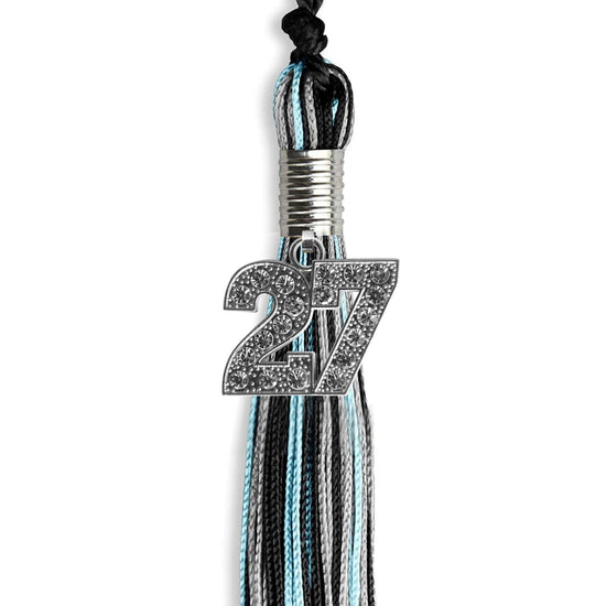Black/Light Blue/Silver Mixed Color Graduation Tassel with Silver Bling Charm by Wholesale Grad Supply