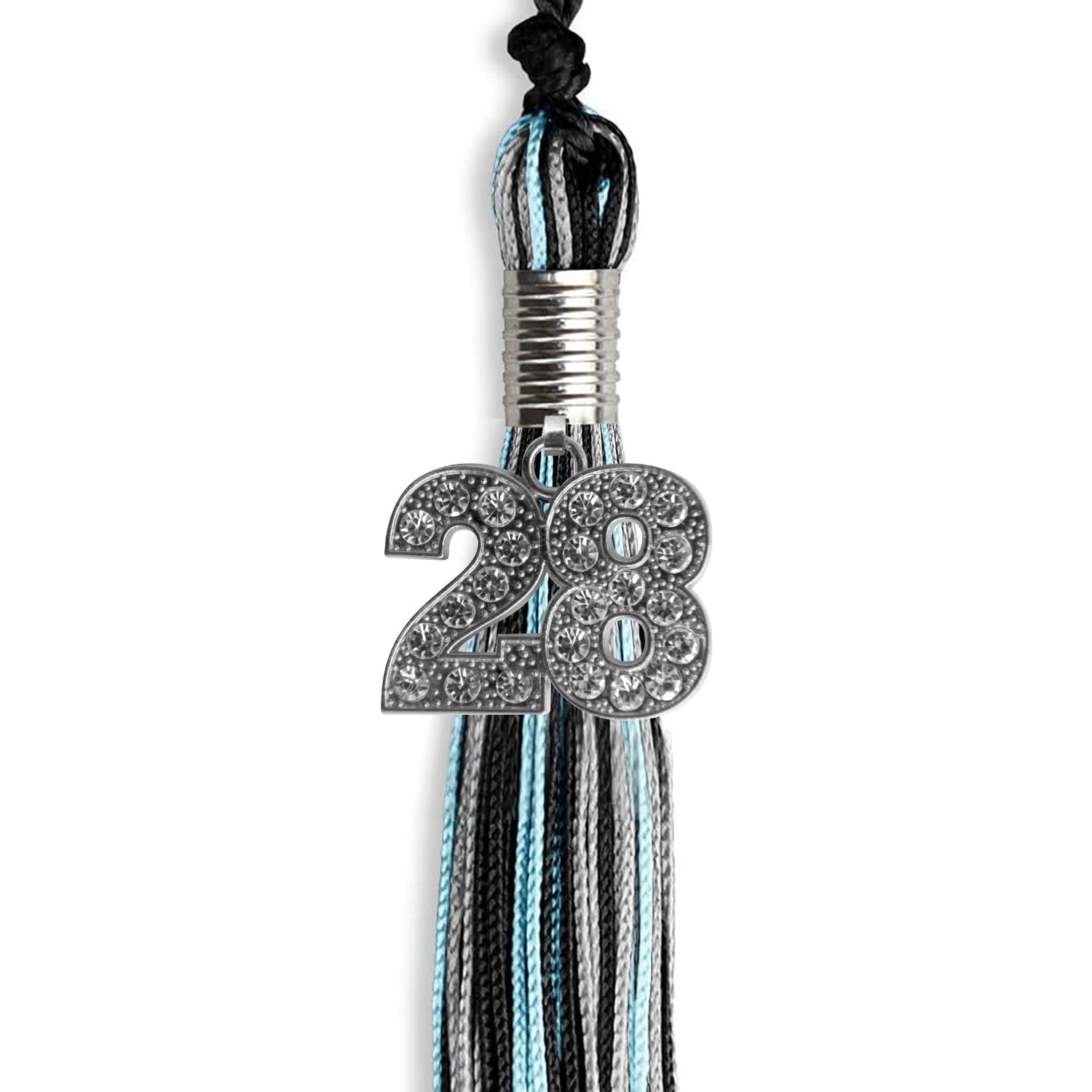 Black/Light Blue/Silver Mixed Color Graduation Tassel with Silver Bling Charm by Wholesale Grad Supply