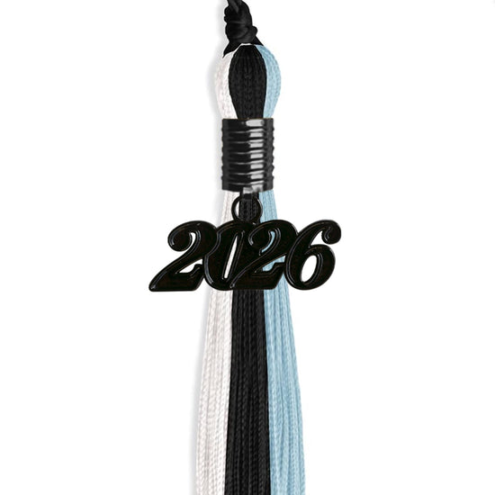 Black/Light Blue/White Graduation Tassel with Black Bling Charm by Wholesale Grad Supply