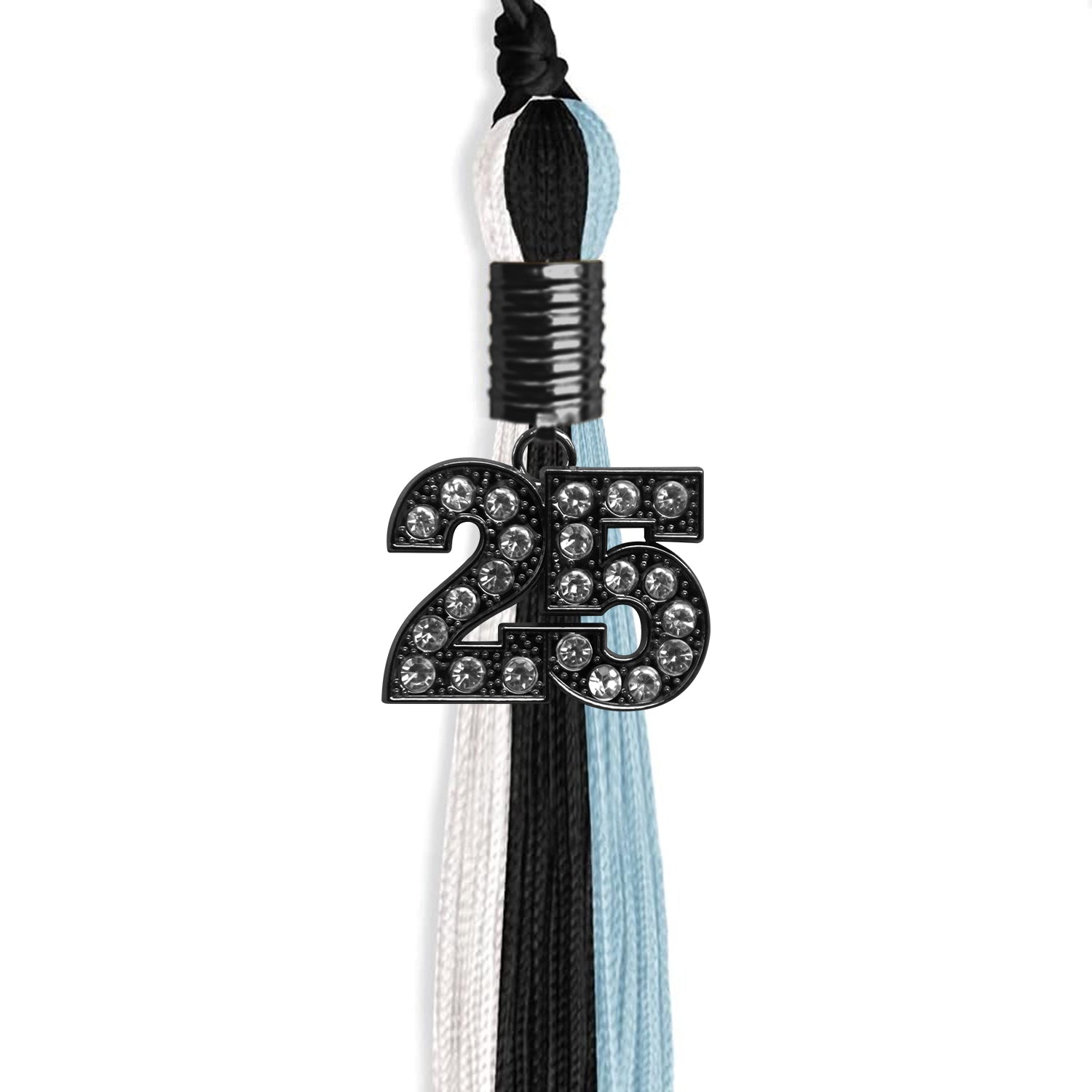 Black/Light Blue/White Graduation Tassel with Black Bling Charm by Wholesale Grad Supply
