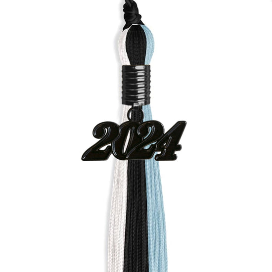 Black/Light Blue/White Graduation Tassel with Black Bling Charm by Wholesale Grad Supply