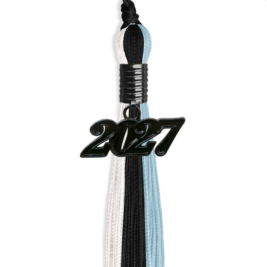 Black/Light Blue/White Graduation Tassel with Black Bling Charm by Wholesale Grad Supply