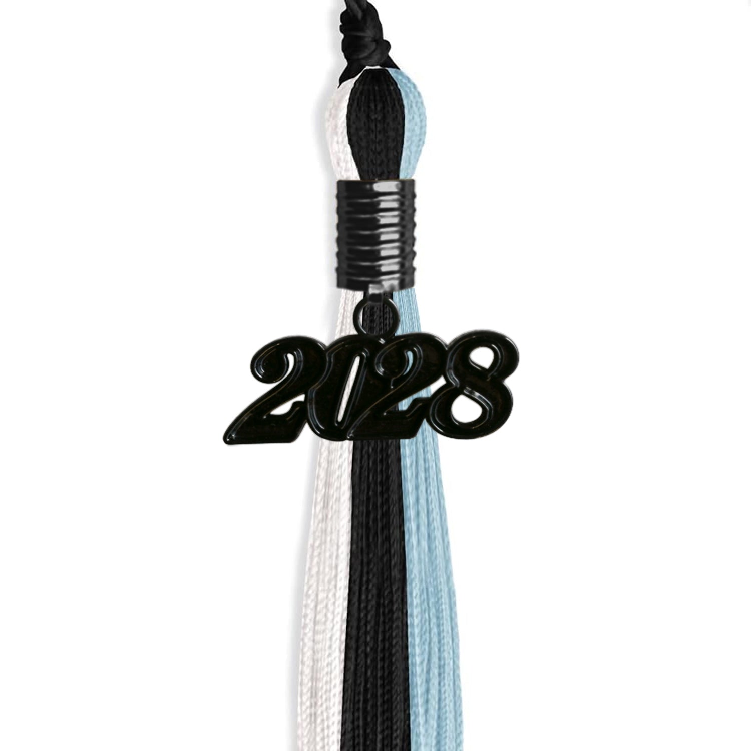 Black/Light Blue/White Graduation Tassel with Black Bling Charm by Wholesale Grad Supply