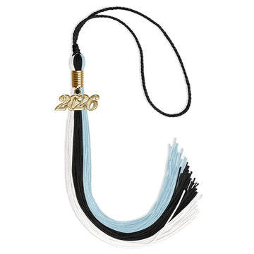 Black/Light Blue/White Graduation Tassel with Gold Bling Charm by Wholesale Grad Supply