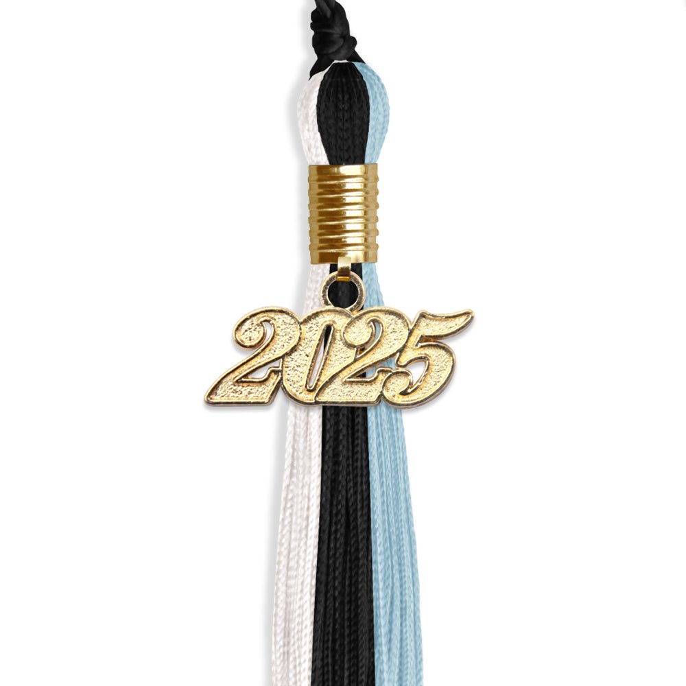 Black/Light Blue/White Graduation Tassel with Gold Bling Charm by Wholesale Grad Supply
