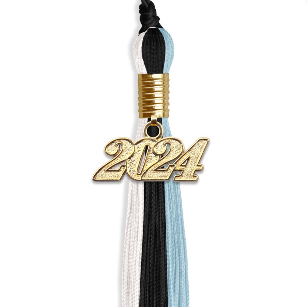 Black/Light Blue/White Graduation Tassel with Gold Bling Charm by Wholesale Grad Supply