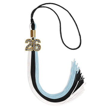 Black/Light Blue/White Graduation Tassel with Gold Bling Charm by Wholesale Grad Supply