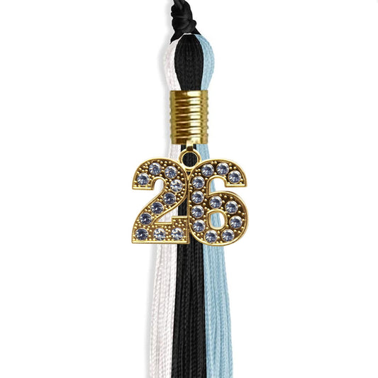 Black/Light Blue/White Graduation Tassel with Gold Bling Charm by Wholesale Grad Supply