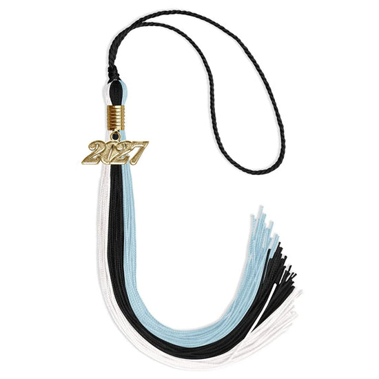 Black/Light Blue/White Graduation Tassel with Gold Bling Charm by Wholesale Grad Supply