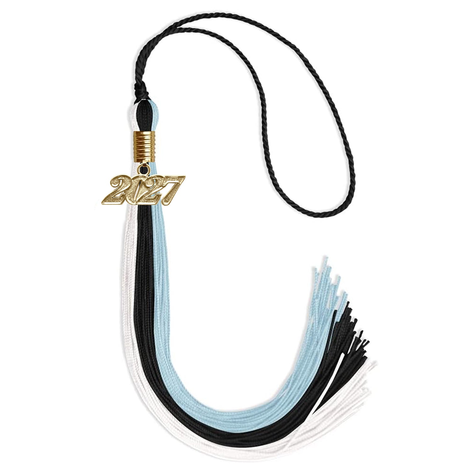 Black/Light Blue/White Graduation Tassel with Gold Bling Charm by Wholesale Grad Supply