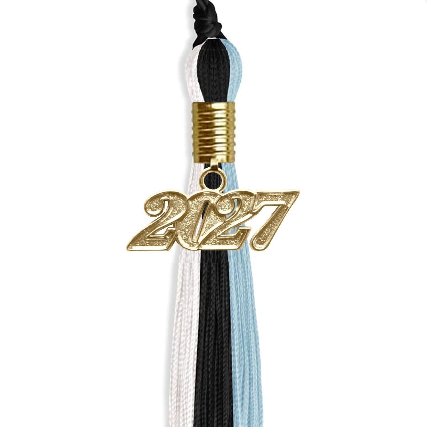 Black/Light Blue/White Graduation Tassel with Gold Bling Charm by Wholesale Grad Supply