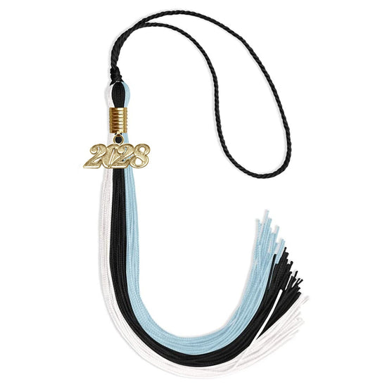 Black/Light Blue/White Graduation Tassel with Gold Bling Charm by Wholesale Grad Supply