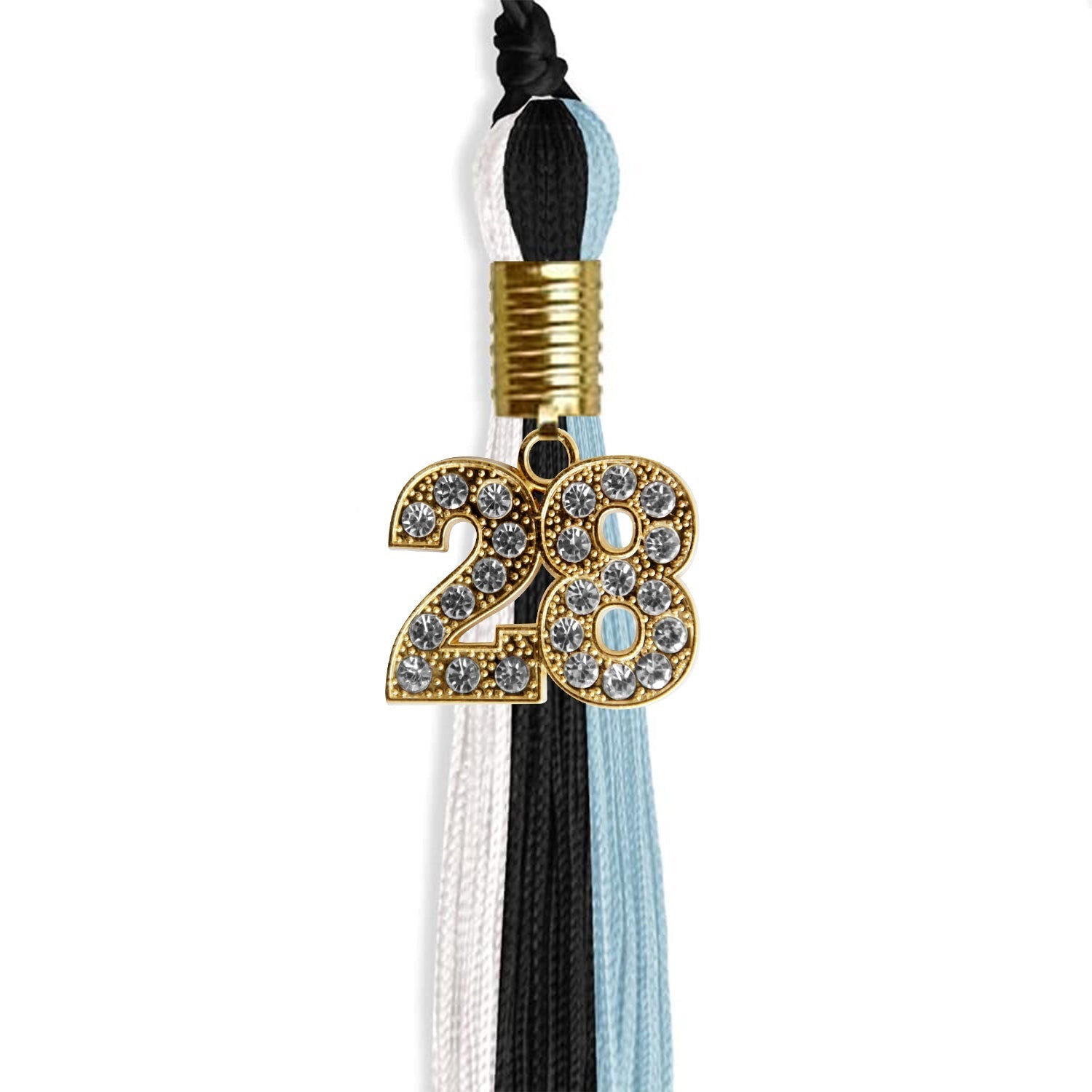 Black/Light Blue/White Graduation Tassel with Gold Bling Charm by Wholesale Grad Supply