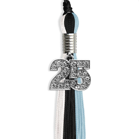 Black/Light Blue/White Graduation Tassel with Silver Bling Charm by Wholesale Grad Supply