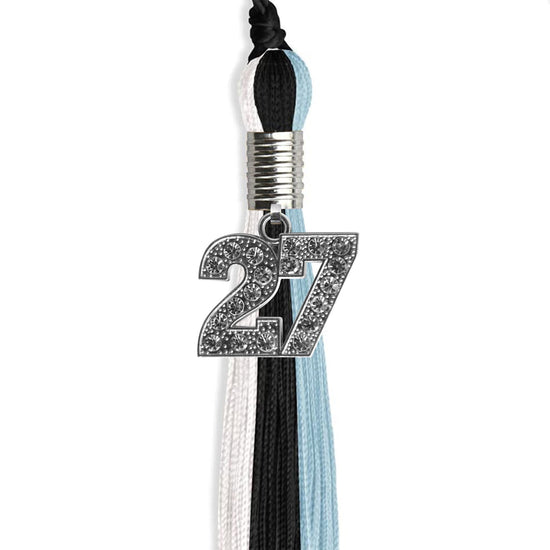 Black/Light Blue/White Graduation Tassel with Silver Bling Charm by Wholesale Grad Supply