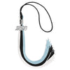 Black/Light Blue/White Graduation Tassel with Silver Bling Charm by Wholesale Grad Supply