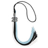 Black/Light Blue/White Graduation Tassel with Silver Bling Charm by Wholesale Grad Supply