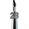 Black/Light Blue/White Graduation Tassel with Silver Bling Charm by Wholesale Grad Supply