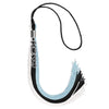 Black/Light Blue/White Graduation Tassel with Silver Stacked Date Drop by Wholesale Grad Supply