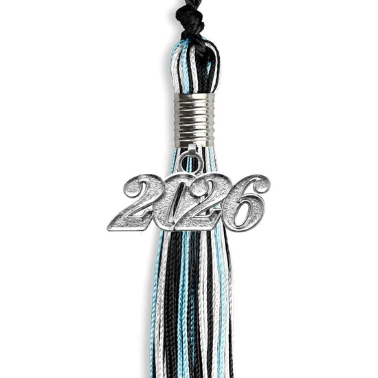 Black/Light Blue/White Mixed Color Graduation Tassel with Silver Bling Charm by Wholesale Grad Supply