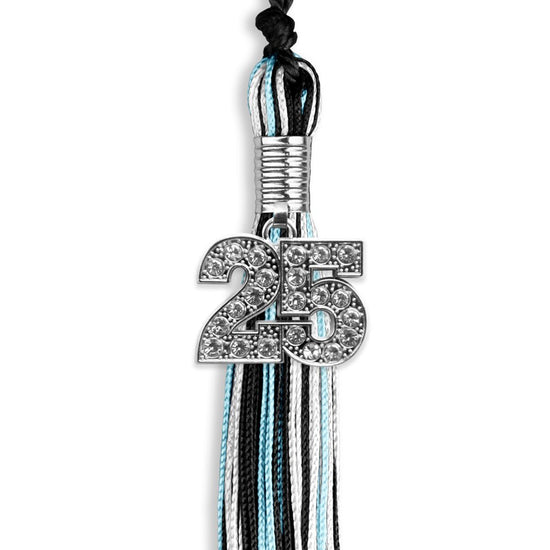 Black/Light Blue/White Mixed Color Graduation Tassel with Silver Bling Charm by Wholesale Grad Supply