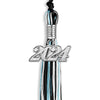 Black/Light Blue/White Mixed Color Graduation Tassel with Silver Bling Charm by Wholesale Grad Supply