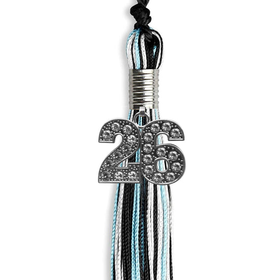 Black/Light Blue/White Mixed Color Graduation Tassel with Silver Bling Charm by Wholesale Grad Supply