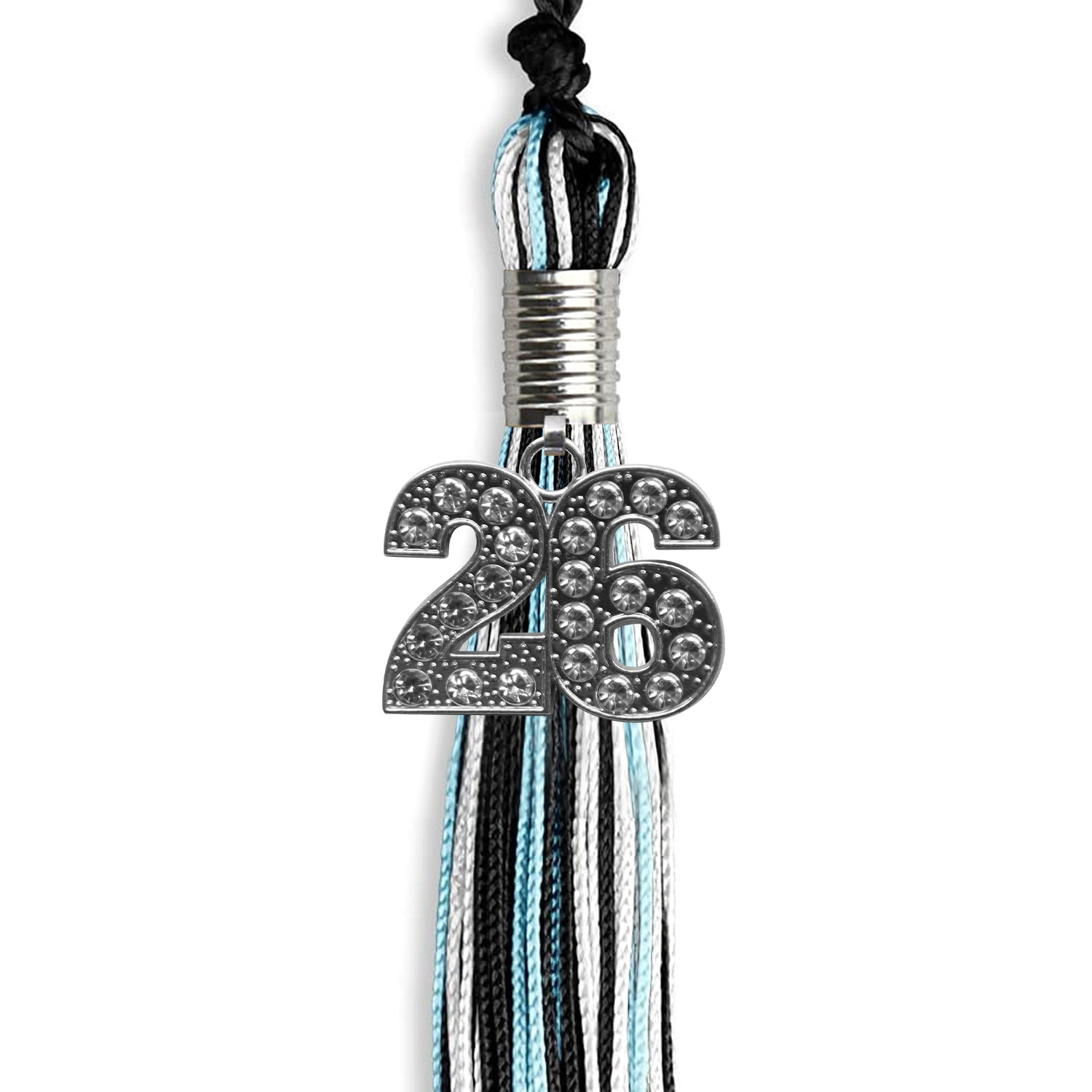 Black/Light Blue/White Mixed Color Graduation Tassel with Silver Bling Charm by Wholesale Grad Supply