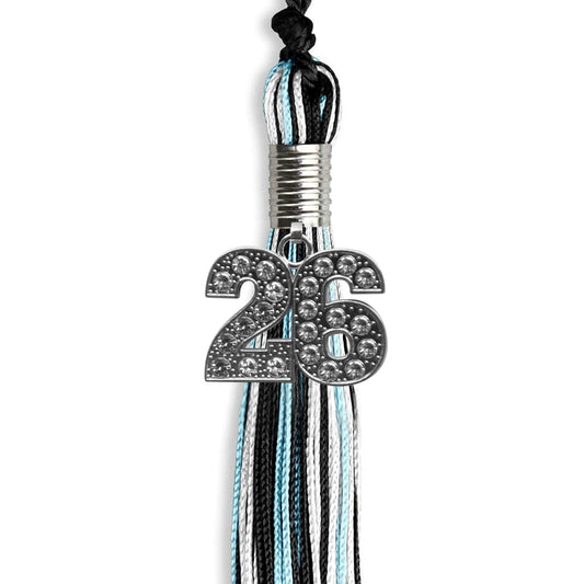 Black/Light Blue/White Mixed Color Graduation Tassel with Silver Bling Charm by Wholesale Grad Supply