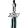 Black/Light Blue/White Mixed Color Graduation Tassel with Silver Bling Charm by Wholesale Grad Supply