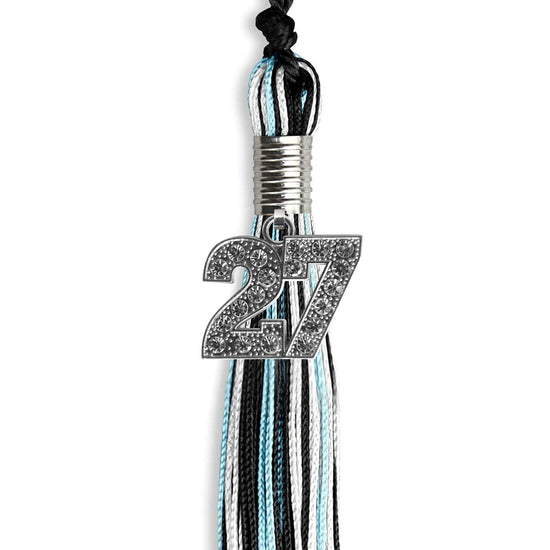 Black/Light Blue/White Mixed Color Graduation Tassel with Silver Bling Charm by Wholesale Grad Supply
