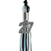 Black/Light Blue/White Mixed Color Graduation Tassel with Silver Bling Charm by Wholesale Grad Supply