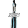 Black/Light Blue/White Mixed Color Graduation Tassel with Silver Bling Charm by Wholesale Grad Supply