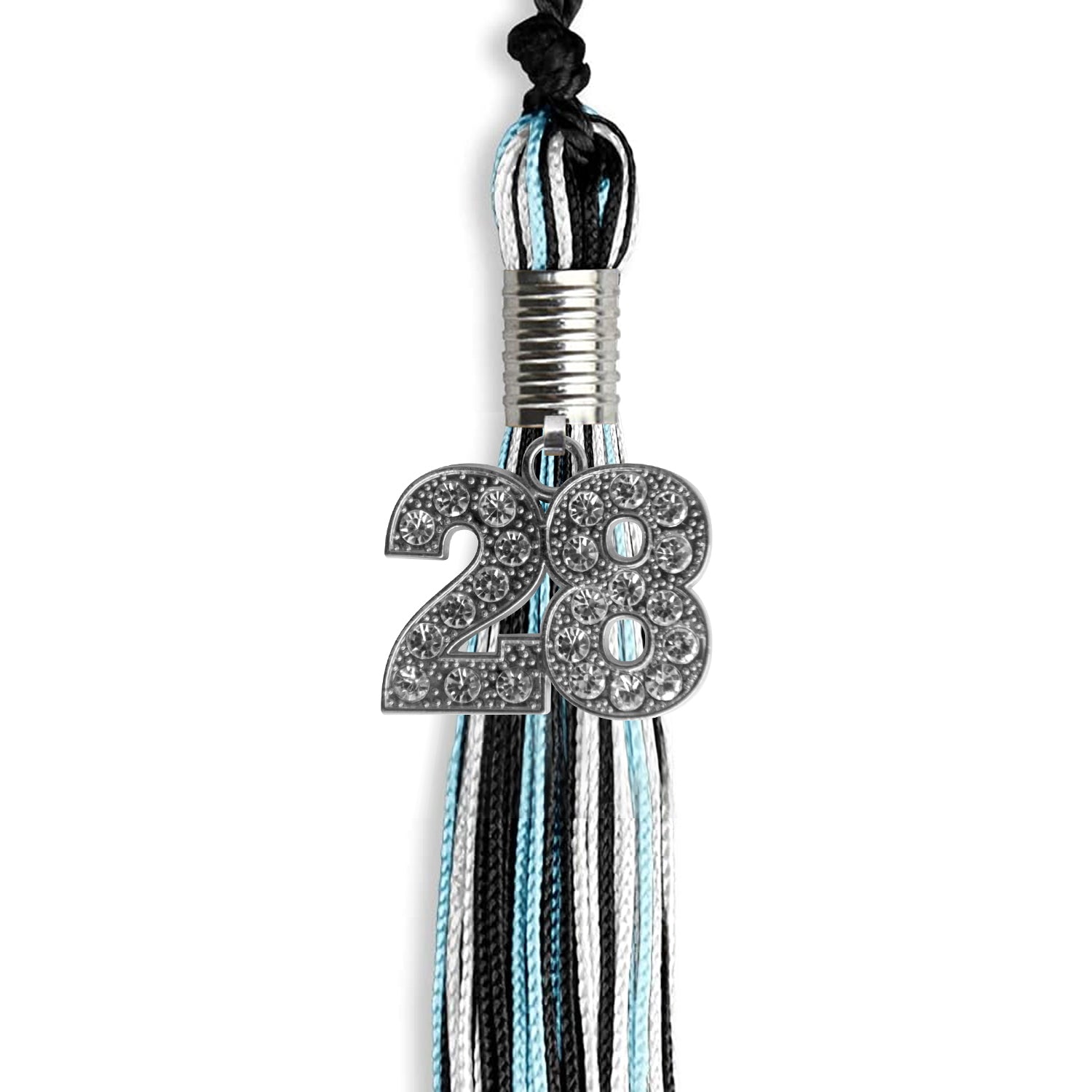 Black/Light Blue/White Mixed Color Graduation Tassel with Silver Bling Charm by Wholesale Grad Supply